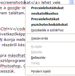 A firefox helyesírás-ellenőrzője rászabadítva arra, hogy 'screenshot'